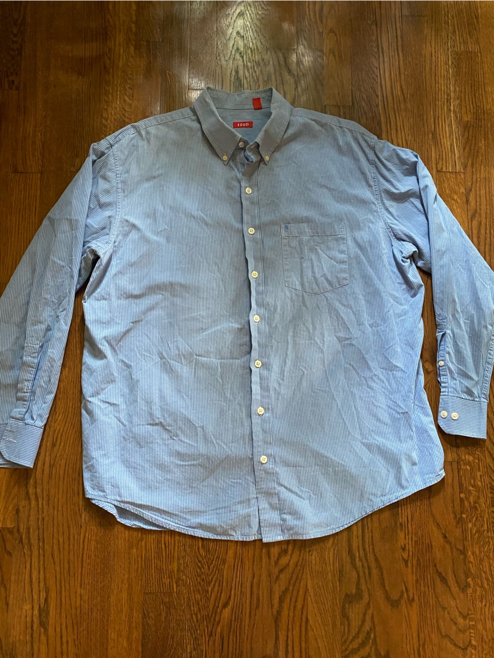 Men’s Izod Long Sleeve Blue Plaid Button Up Shirt Size XXL Collared Dress Shirt